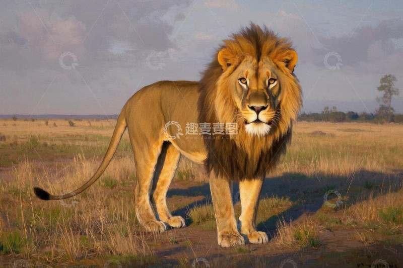 高清大图下载【趣麦麦图】草原上站立的雄狮