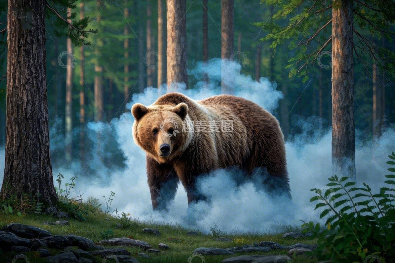 高清大图下载【趣麦麦图】森林中站立的棕熊