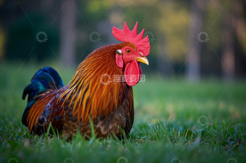 高清大图下载【趣麦麦图】草地上的公鸡特写