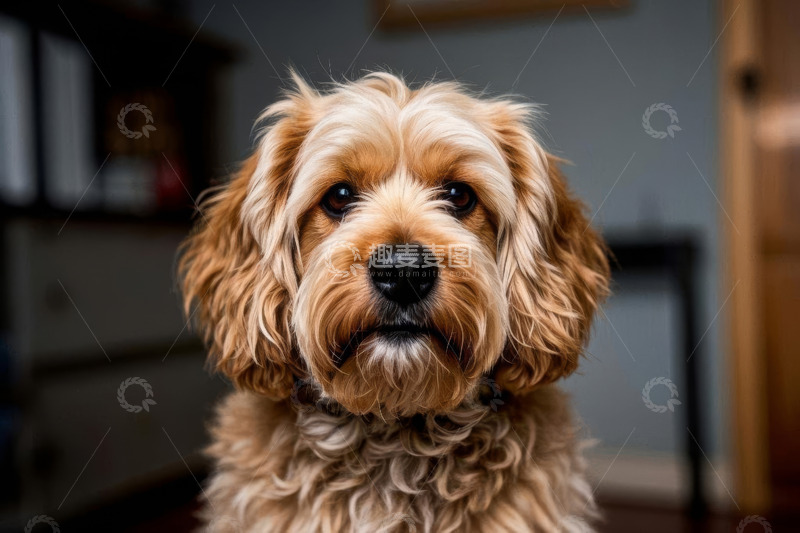 高清大图下载【趣麦麦图】室内棕色卷毛宠物狗特写
