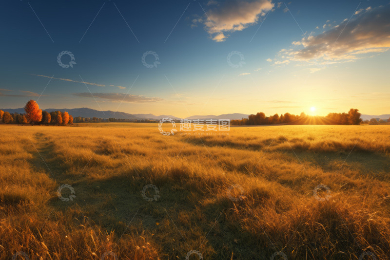 高清大图下载【趣麦麦图】夕阳下的广袤草原风景