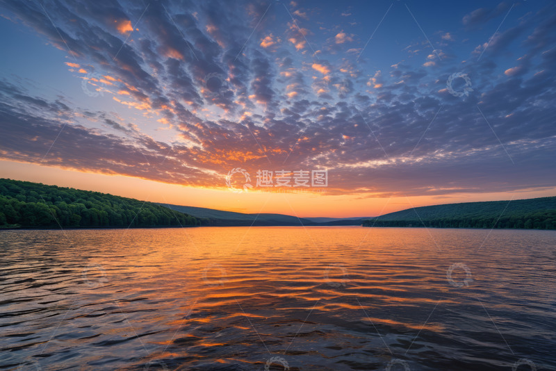高清大图下载【趣麦麦图】湖畔日落自然风光