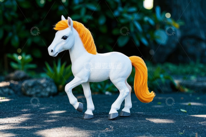 高清大图下载【趣麦麦图】白色小马玩具户外展示