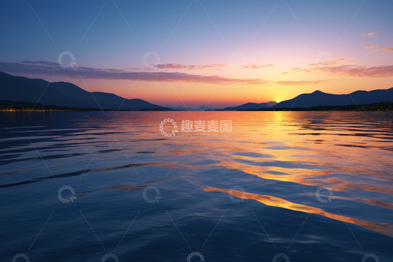 高清大图下载【趣麦麦图】湖景日落自然风光