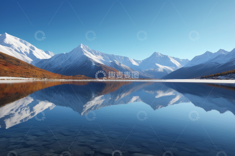 高清大图下载【趣麦麦图】雪山湖泊自然风光全景