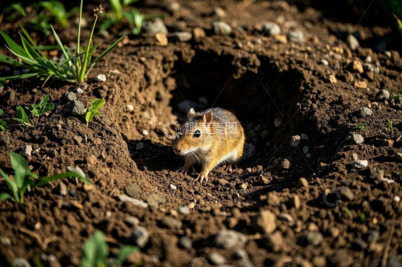 高清大图下载【趣麦麦图】田鼠于洞穴口的自然场景