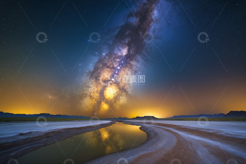 高清大图下载【趣麦麦图】旷野上的银河星空景观