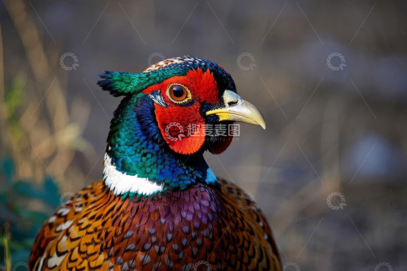 高清大图下载【趣麦麦图】彩色野鸡头部特写素材