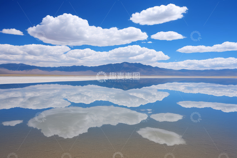 高清大图下载【趣麦麦图】蓝天白云下的湖面倒影风景
