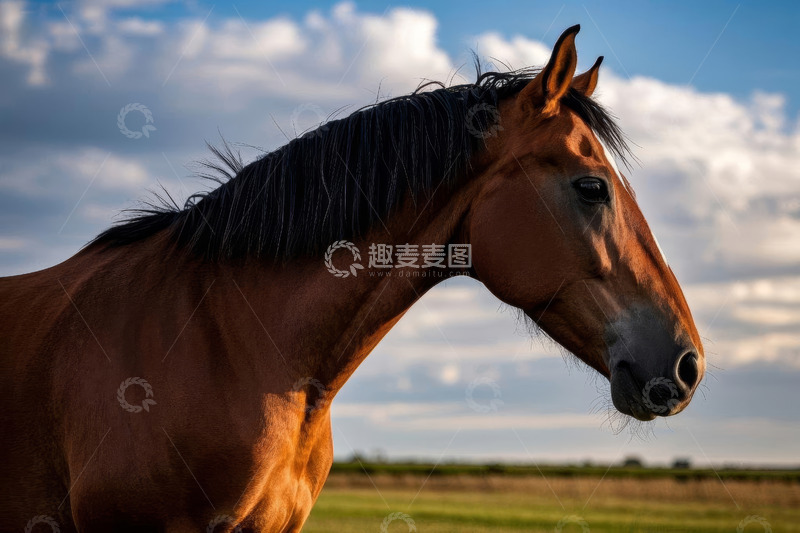 高清大图下载【趣麦麦图】田野中的棕色骏马特写