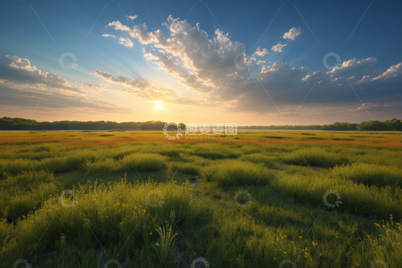 高清大图下载【趣麦麦图】户外草原日落风景