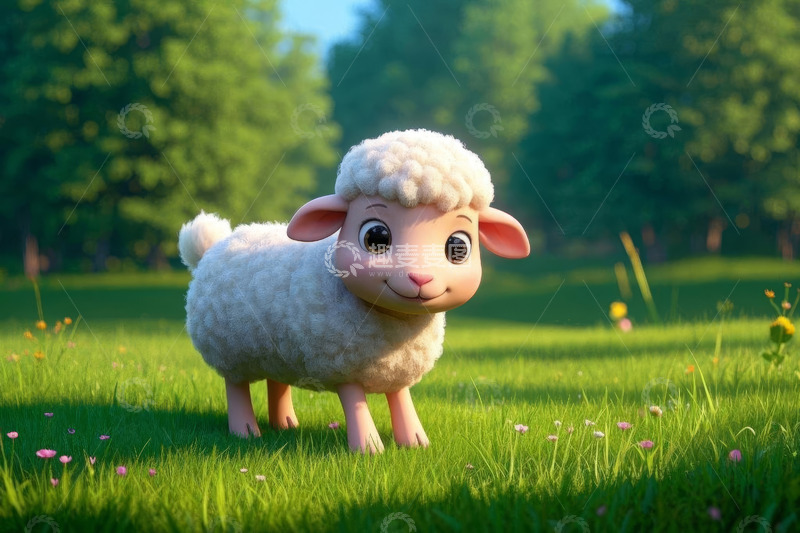 高清大图下载【趣麦麦图】草地上的卡通小羊