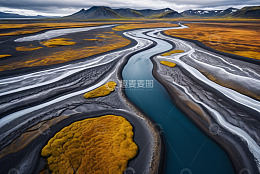 冰岛自然风光河流航拍景象