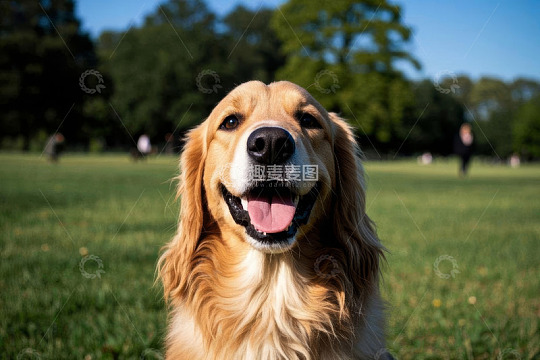 公园中微笑的金毛犬