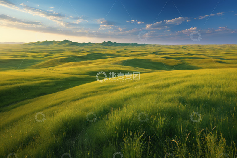 高清大图下载【趣麦麦图】广袤绿色草原与蓝天白云景色
