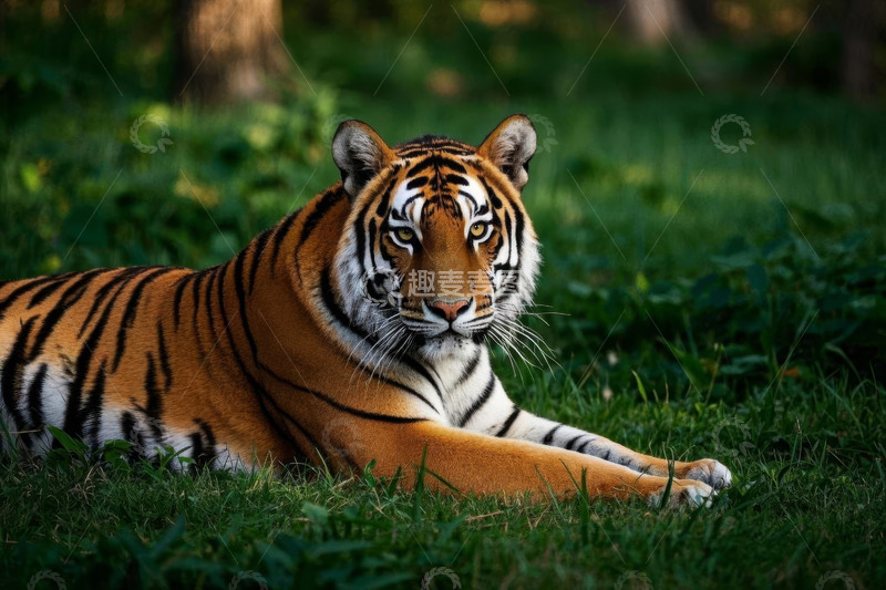 高清大图下载【趣麦麦图】草地上休憩的老虎