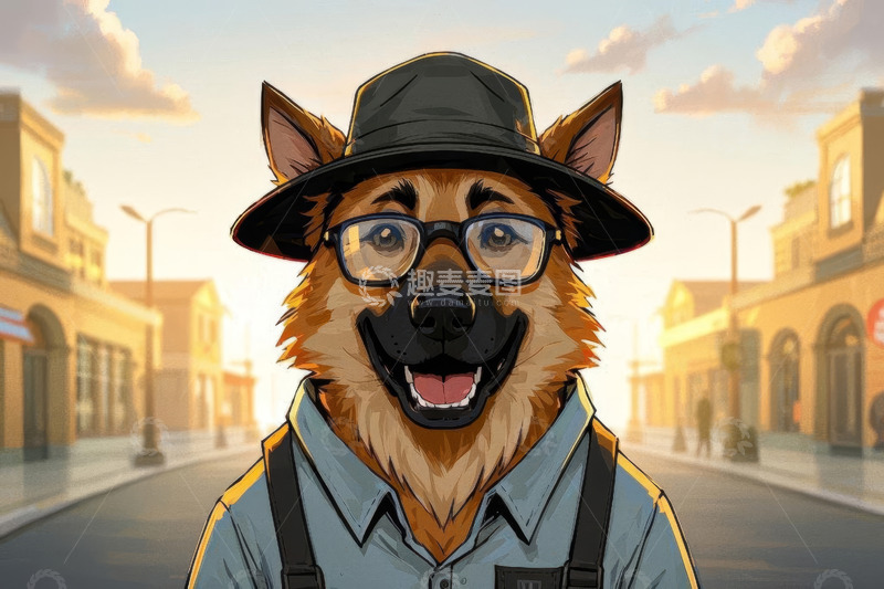 高清大图下载【趣麦麦图】戴帽眼镜狗街道肖像