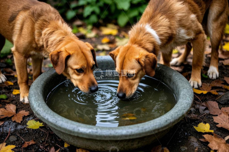 高清大图下载【趣麦麦图】两只狗户外饮水场景