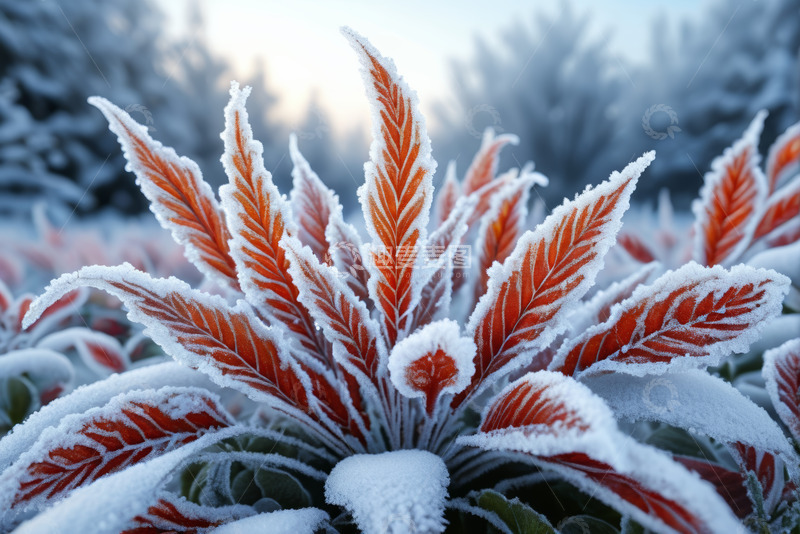 高清大图下载【趣麦麦图】覆雪红色植物特写