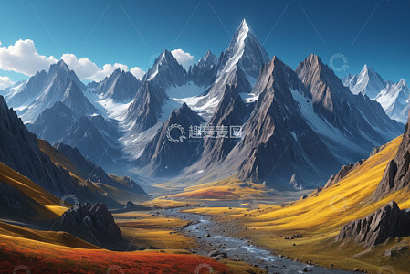 壮丽雪山与山谷风景