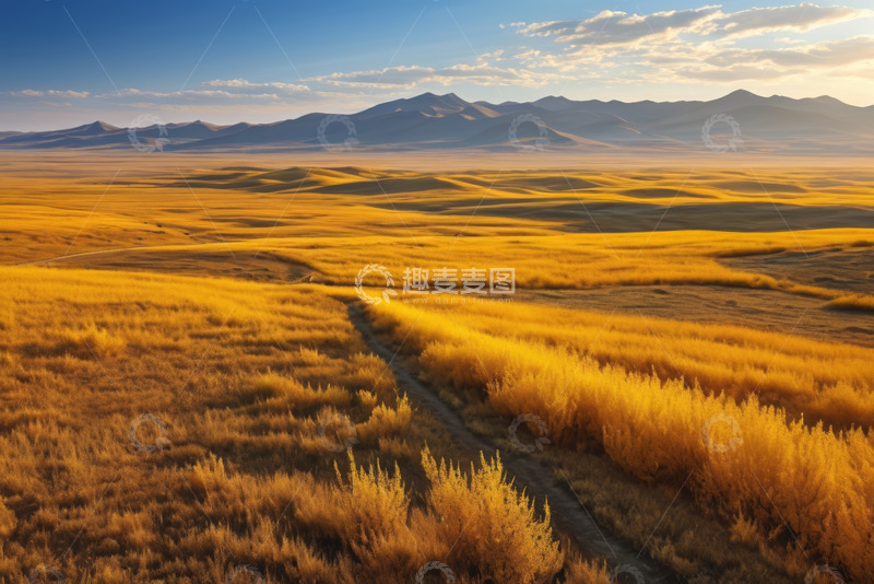 高清大图下载【趣麦麦图】金色原野与远山景观