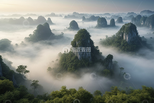 中国桂林山峦云雾自然景观
