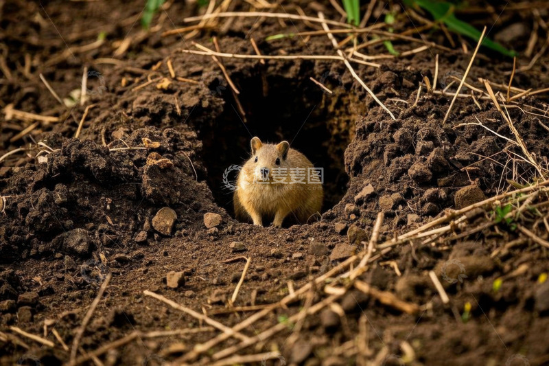 高清大图下载【趣麦麦图】洞口处的啮齿类小动物