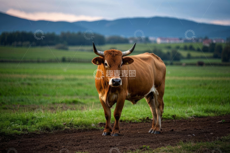 高清大图下载【趣麦麦图】草原上站立的棕色公牛