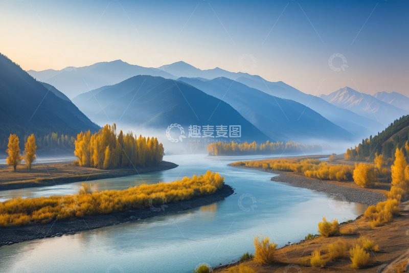 高清大图下载【趣麦麦图】秋日山谷河流自然风光