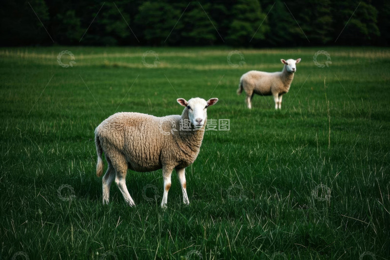高清大图下载【趣麦麦图】草地上站立的两只绵羊