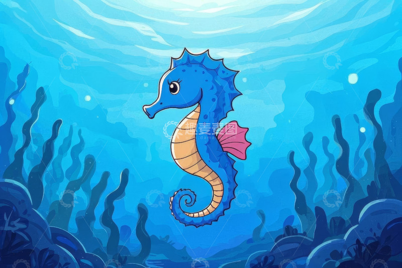 高清大图下载【趣麦麦图】卡通海马海底场景