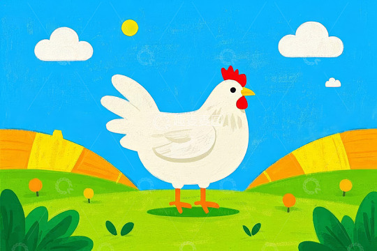 田园中站立的卡通鸡