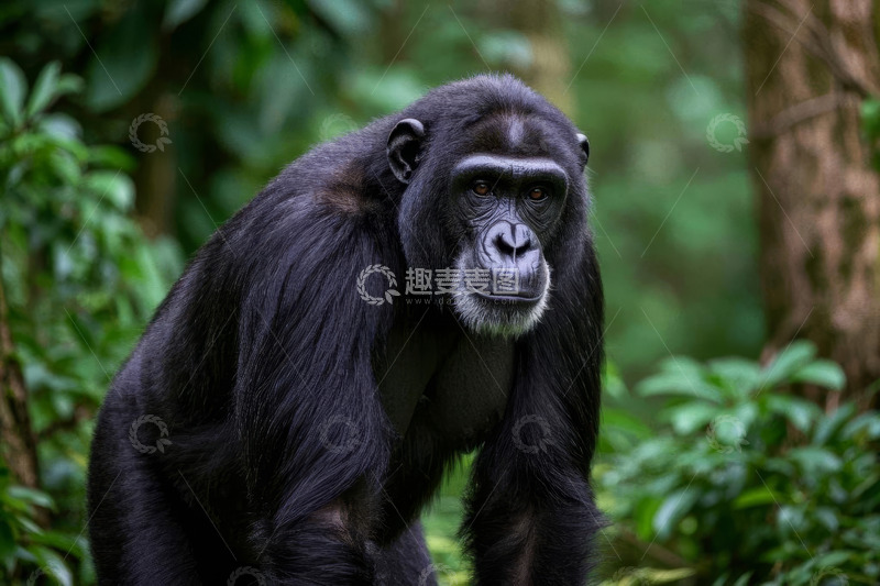 高清大图下载【趣麦麦图】森林中的黑猩猩特写