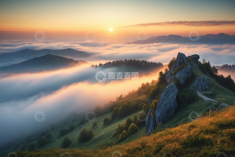 高清大图下载【趣麦麦图】山间云海日出自然风光