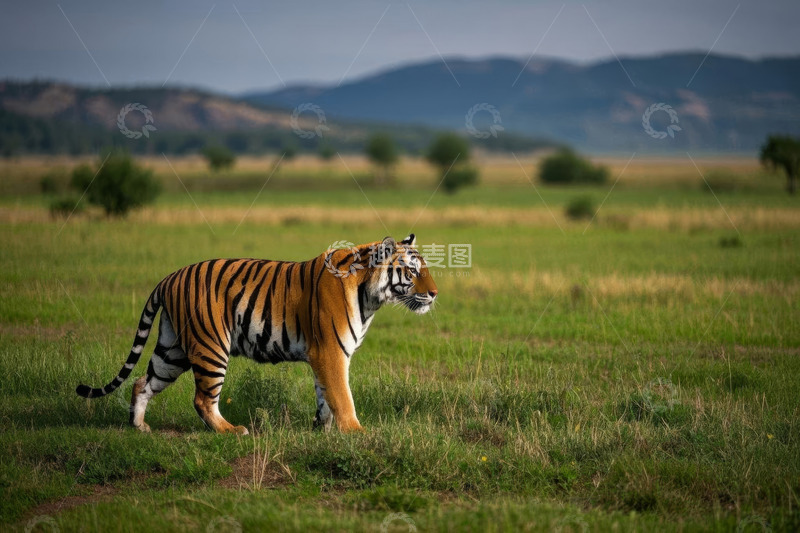高清大图下载【趣麦麦图】草原上行走的老虎
