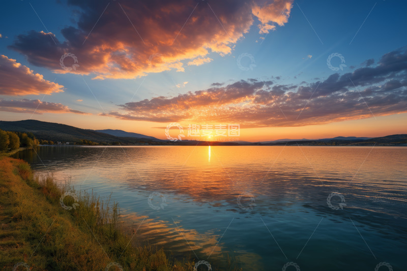 高清大图下载【趣麦麦图】湖畔日落自然风光