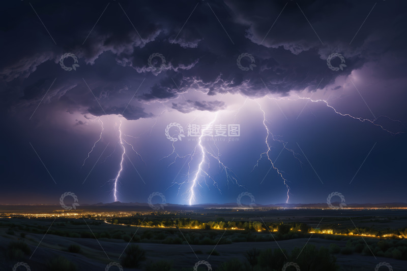 高清大图下载【趣麦麦图】闪电划破夜空的自然景观