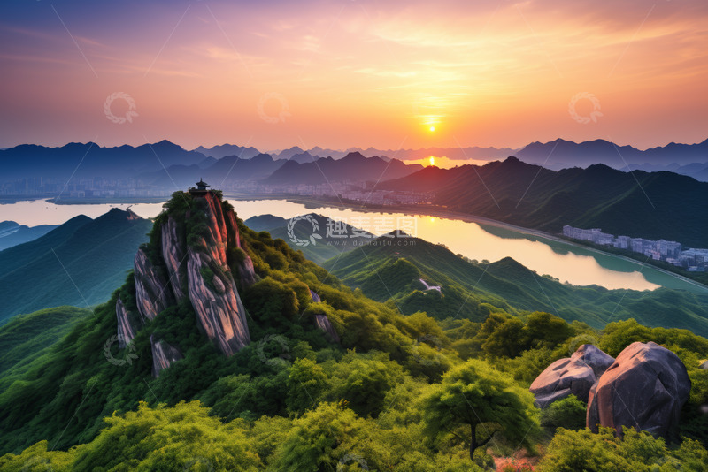 高清大图下载【趣麦麦图】山间日出全景自然风光