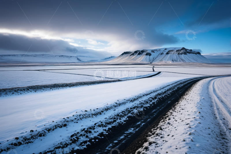 高清大图下载【趣麦麦图】冰岛雪景中的公路与远山