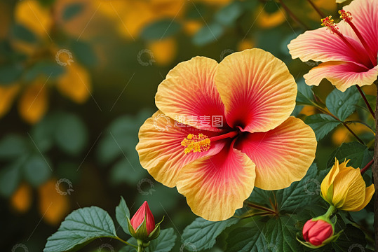 红黄相间木槿花特写