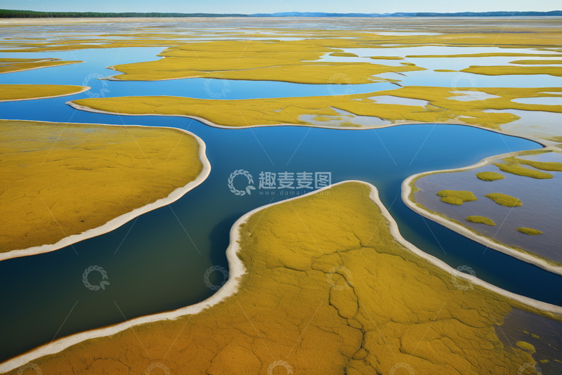 高清大图下载【趣麦麦图】俯瞰黄绿相间湿地水域景观