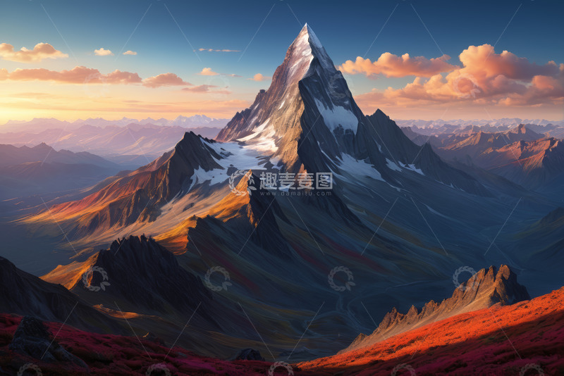 高清大图下载【趣麦麦图】夕阳下壮丽雪山自然风光