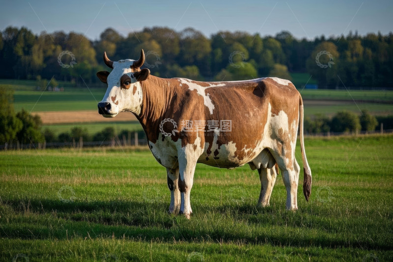 高清大图下载【趣麦麦图】草地上站立的花斑牛
