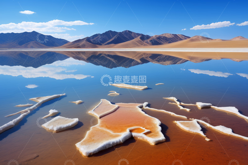 高清大图下载【趣麦麦图】沙漠中的盐湖景观