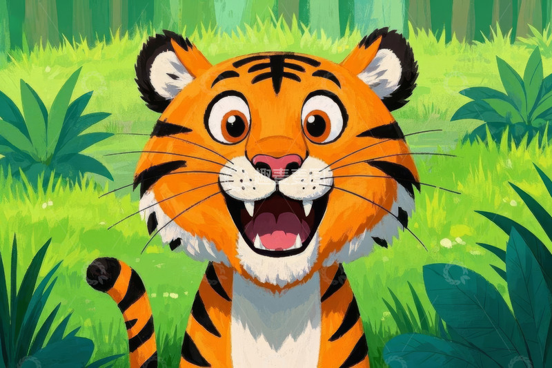 高清大图下载【趣麦麦图】森林中的卡通老虎形象