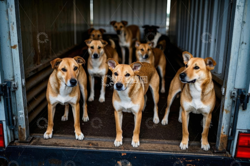 高清大图下载【趣麦麦图】卡车车厢内的多只狗