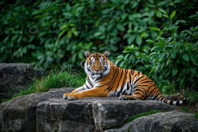 高清大图下载【趣麦麦图】岩石上休憩的老虎