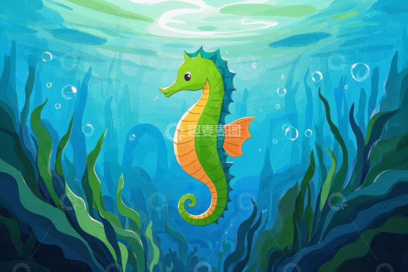 高清大图下载【趣麦麦图】海洋动画中海马在水下场景