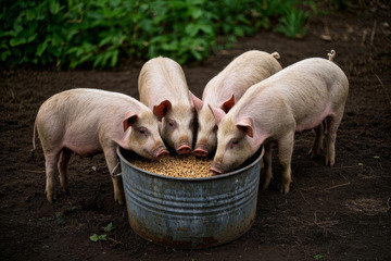 小猪围桶进食场景