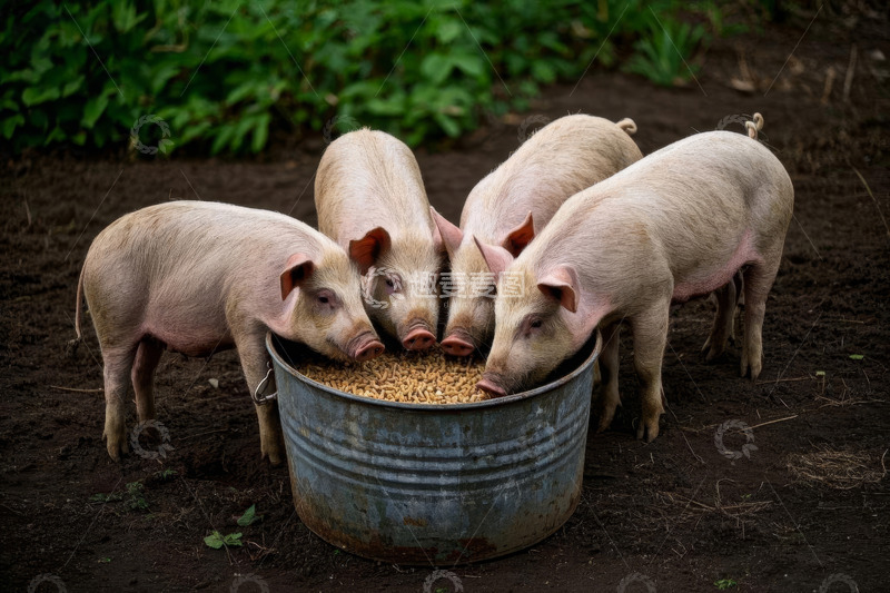 高清大图下载【趣麦麦图】小猪围桶进食场景